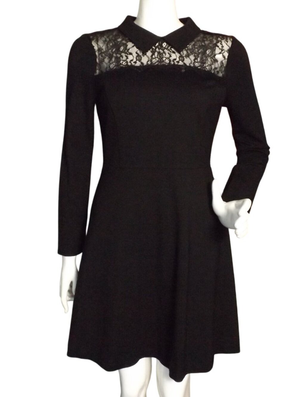 ERIN FETHERSTON Mini Dress, 8, Black, Lace Neck/Yoke, Collar, F&F, Long sleeve